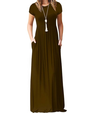 Womens Maxi Dress Causal Loose Half-Sleeve Dress Pockets Elastic Waist Daily Life Work for Summer Brown $11.00 Others