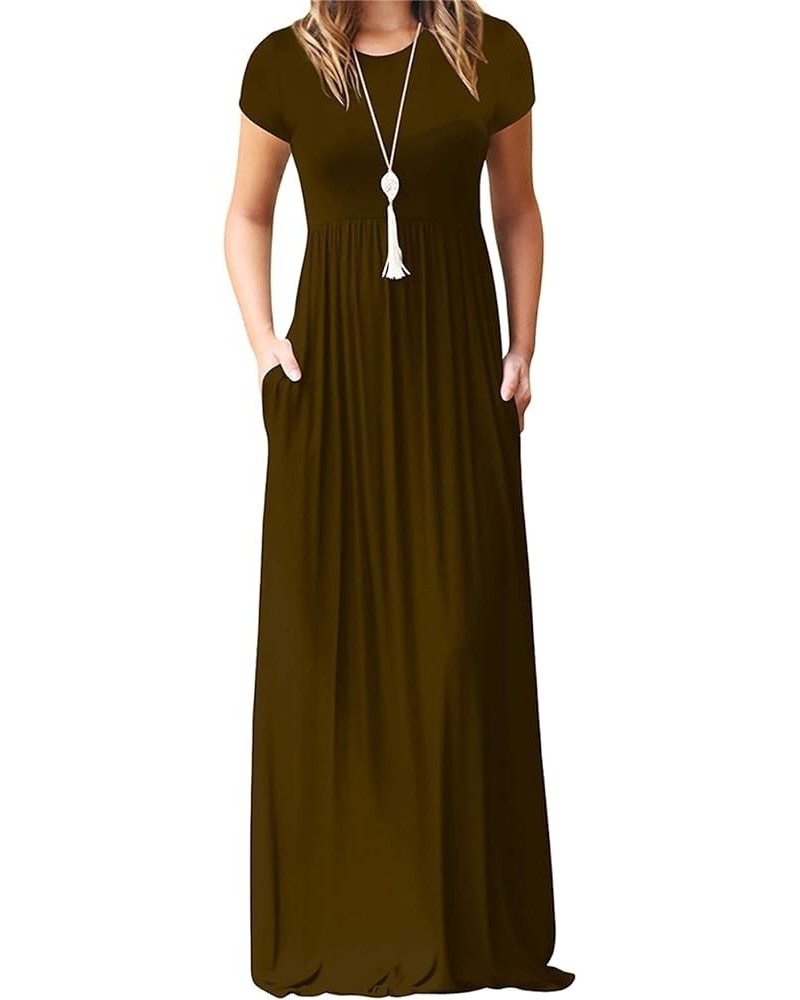 Womens Maxi Dress Causal Loose Half-Sleeve Dress Pockets Elastic Waist Daily Life Work for Summer Brown $11.00 Others