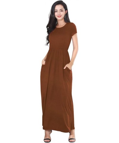 Womens Maxi Dress Causal Loose Half-Sleeve Dress Pockets Elastic Waist Daily Life Work for Summer Brown $11.00 Others