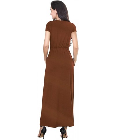 Womens Maxi Dress Causal Loose Half-Sleeve Dress Pockets Elastic Waist Daily Life Work for Summer Brown $11.00 Others