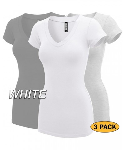 Women's Basic Slim Fitted Short Sleeve Casual V Neck Cotton T Shirt Wt1606_blk_grey_wht $11.26 T-Shirts