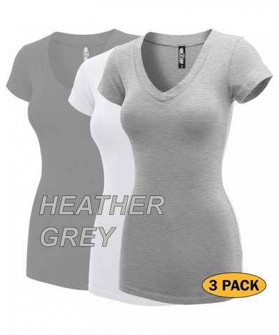 Women's Basic Slim Fitted Short Sleeve Casual V Neck Cotton T Shirt Wt1606_blk_grey_wht $11.26 T-Shirts