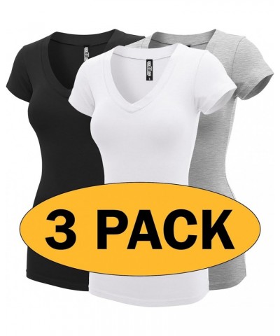 Women's Basic Slim Fitted Short Sleeve Casual V Neck Cotton T Shirt Wt1606_blk_grey_wht $11.26 T-Shirts