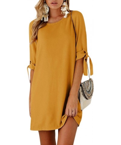 Summer Dresses for Women Short Sleeves T Shirts Solid Crew Neck Tunics Self-tie Blouses Mini Dresses Advanced Version-orange ...