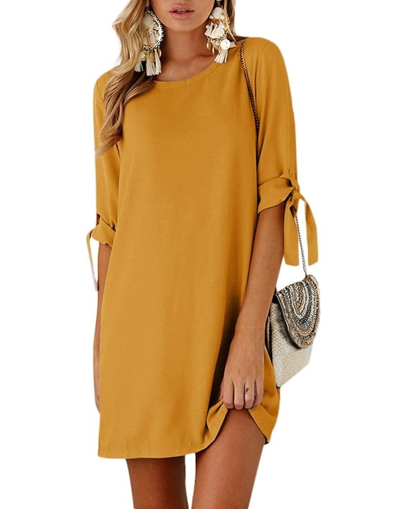 Summer Dresses for Women Short Sleeves T Shirts Solid Crew Neck Tunics Self-tie Blouses Mini Dresses Advanced Version-orange ...