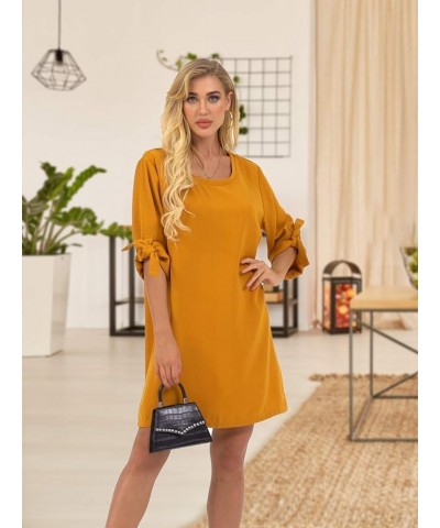 Summer Dresses for Women Short Sleeves T Shirts Solid Crew Neck Tunics Self-tie Blouses Mini Dresses Advanced Version-orange ...