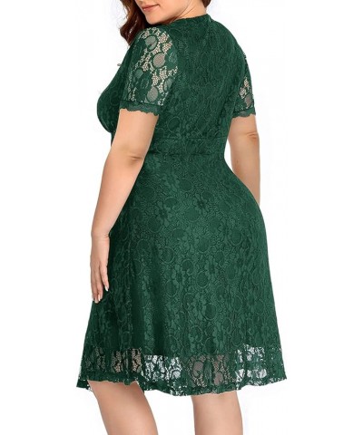 Women Plus Size Lace Wedding Guest Cocktail Formal Wrap V Neck Short Sleeve Knee Length Dresses Green $29.11 Dresses