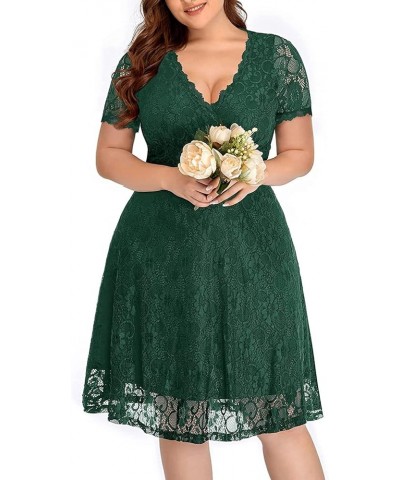 Women Plus Size Lace Wedding Guest Cocktail Formal Wrap V Neck Short Sleeve Knee Length Dresses Green $29.11 Dresses