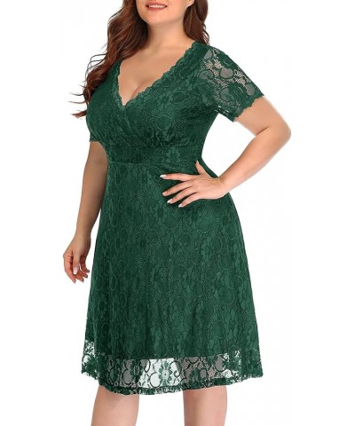 Women Plus Size Lace Wedding Guest Cocktail Formal Wrap V Neck Short Sleeve Knee Length Dresses Green $29.11 Dresses