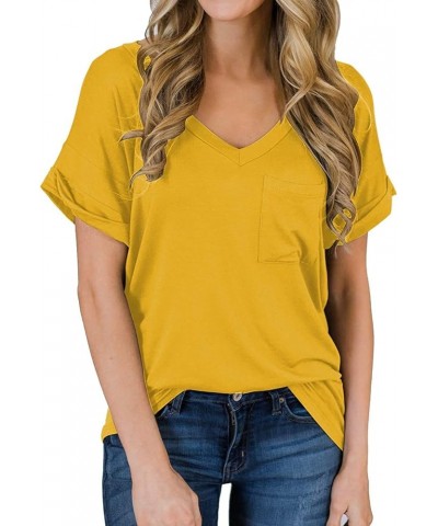 Women's Short Sleeve Basic T-Shirts Summer Casual Loose V Neck Tunic Blouse Tops Yellow $7.55 Tops