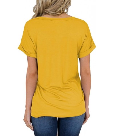 Women's Short Sleeve Basic T-Shirts Summer Casual Loose V Neck Tunic Blouse Tops Yellow $7.55 Tops