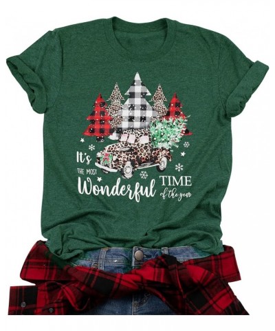 Merry Christmas Shirts for Women Xmas Buffalo Plaid Tree Shirt Top Short Sleeve Casual Graphic Print T Shirt Green-3 $11.79 T...