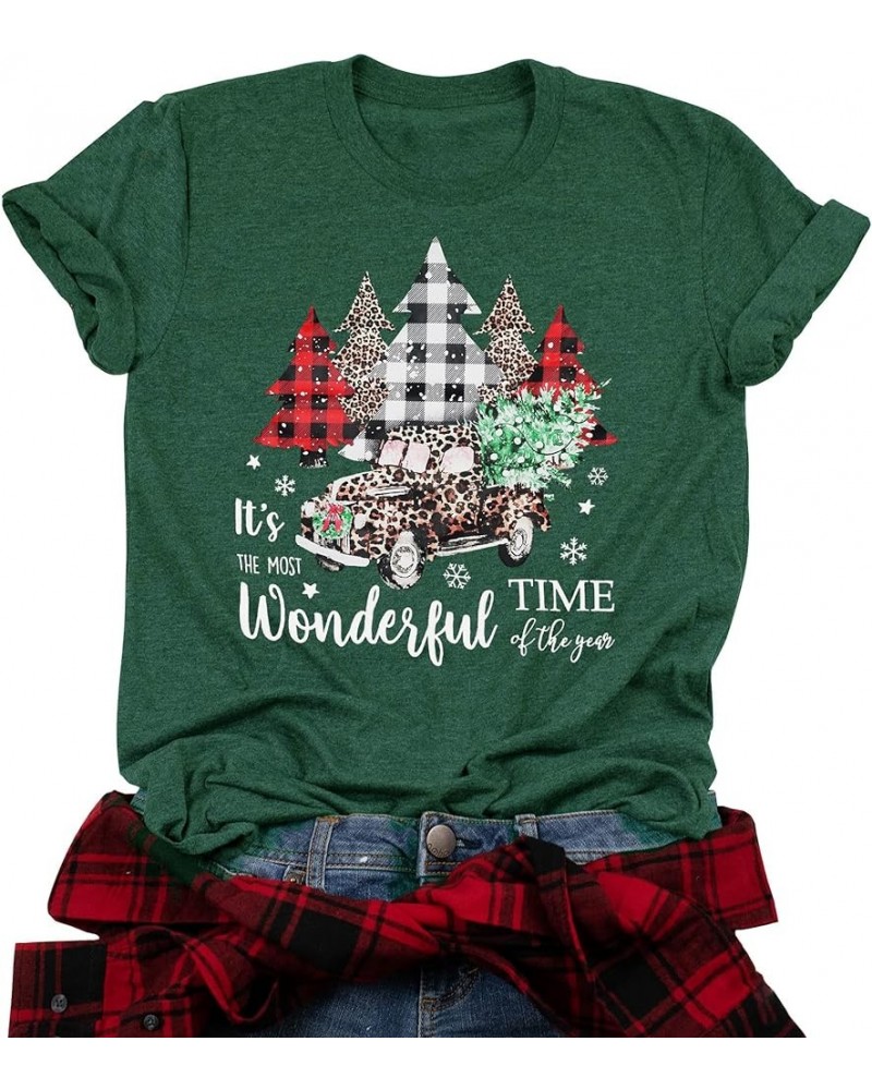 Merry Christmas Shirts for Women Xmas Buffalo Plaid Tree Shirt Top Short Sleeve Casual Graphic Print T Shirt Green-3 $11.79 T...