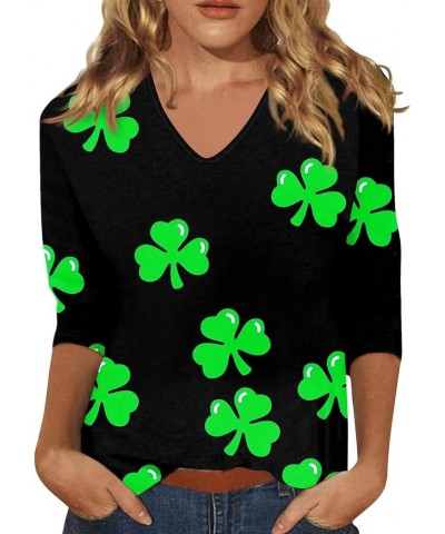 Womens St Patricks Day Shirt Shamrock Graphic Fashion Tops V Neck 3/4 Sleeve Blouses Plus Size Funny Casual Cute Shirts 2-min...