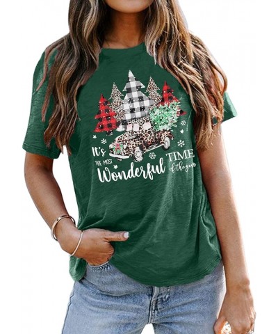 Merry Christmas Shirts for Women Xmas Buffalo Plaid Tree Shirt Top Short Sleeve Casual Graphic Print T Shirt Green-3 $11.79 T...