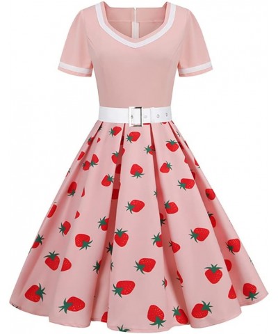 Women's 1950s Vintage Wedding Audrey Hepburn Style Cocktail Swing Dresses for Evening Prom Tea Party Costume Pink & Strawberr...