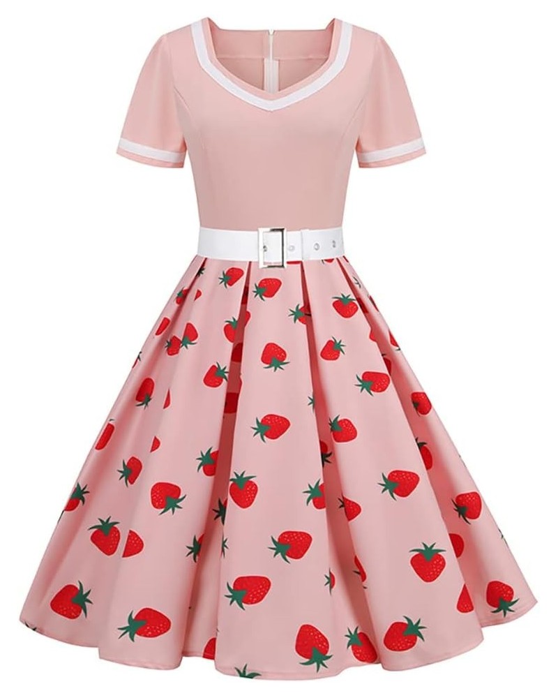 Women's 1950s Vintage Wedding Audrey Hepburn Style Cocktail Swing Dresses for Evening Prom Tea Party Costume Pink & Strawberr...