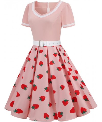 Women's 1950s Vintage Wedding Audrey Hepburn Style Cocktail Swing Dresses for Evening Prom Tea Party Costume Pink & Strawberr...