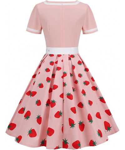 Women's 1950s Vintage Wedding Audrey Hepburn Style Cocktail Swing Dresses for Evening Prom Tea Party Costume Pink & Strawberr...