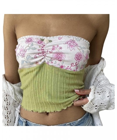 Tube Tops for Women Y2k Lace Sheer Strapless Sexy Crop Bandeau Sleeveless Backless Cute Shirts Going Out Clothing A-green Flo...