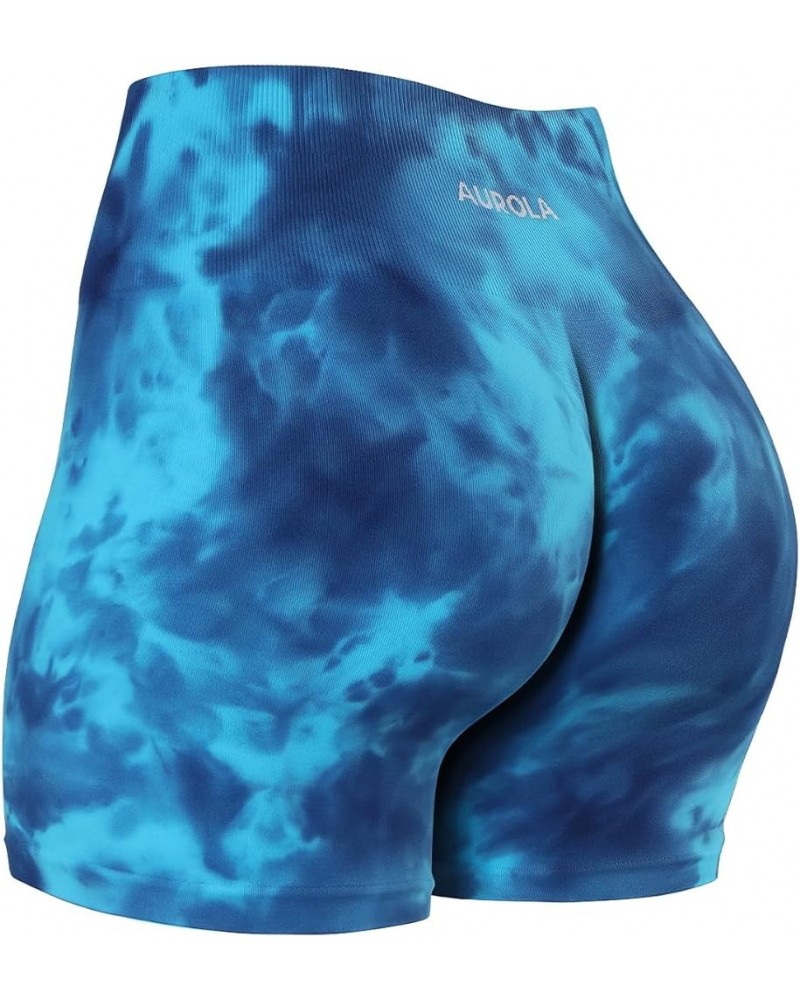 Dream Tie Dye Workout Shorts for Women Seamless Scrunch Soft Active Shorts Blue Fire Tie Dye $20.51 Activewear