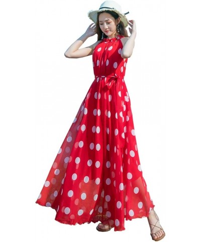 Women's Summer Floral Long Beach Maxi Dress Lightweight Sundress Red Polkadot $18.90 Dresses