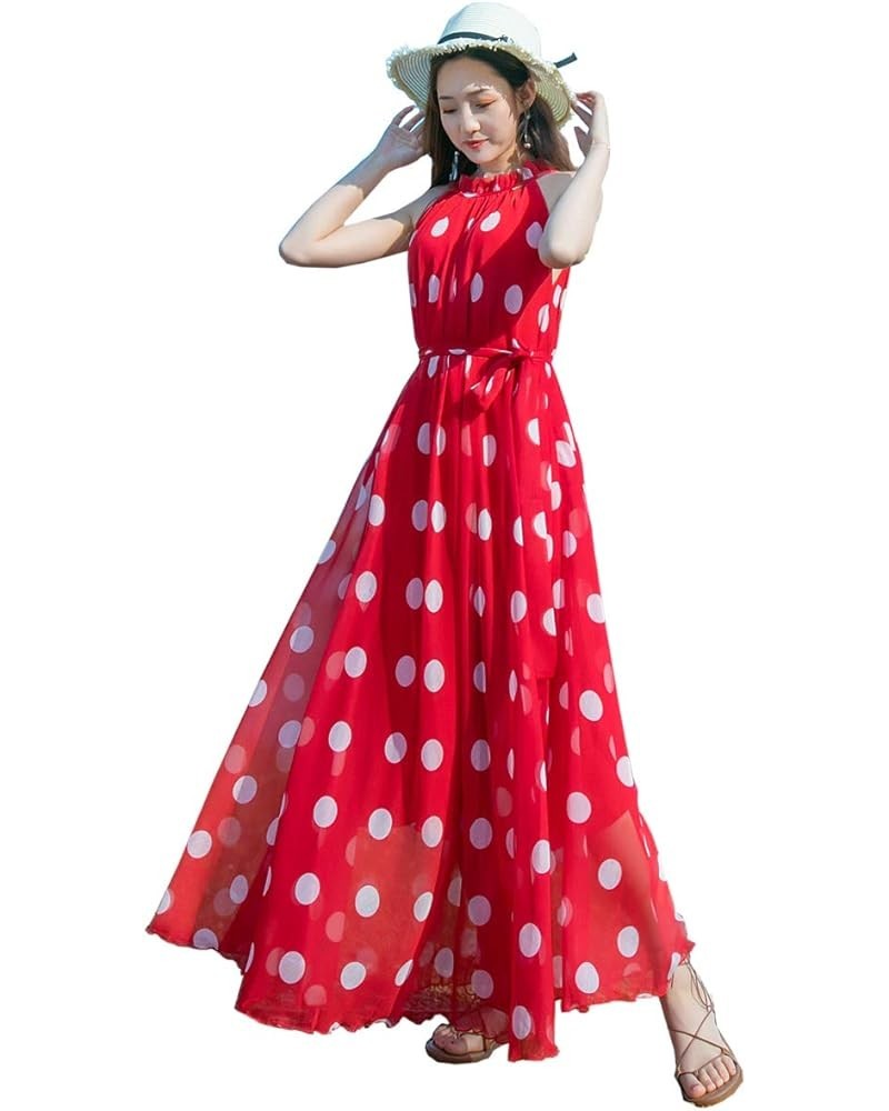 Women's Summer Floral Long Beach Maxi Dress Lightweight Sundress Red Polkadot $18.90 Dresses