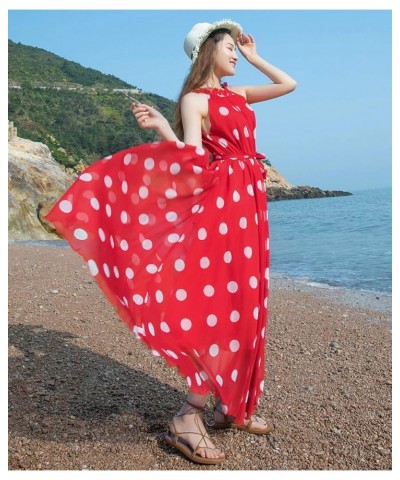 Women's Summer Floral Long Beach Maxi Dress Lightweight Sundress Red Polkadot $18.90 Dresses