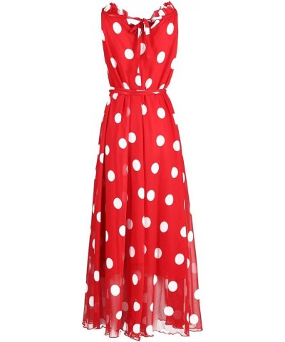 Women's Summer Floral Long Beach Maxi Dress Lightweight Sundress Red Polkadot $18.90 Dresses