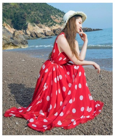 Women's Summer Floral Long Beach Maxi Dress Lightweight Sundress Red Polkadot $18.90 Dresses