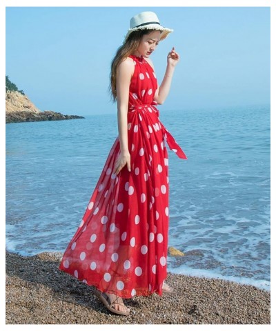 Women's Summer Floral Long Beach Maxi Dress Lightweight Sundress Red Polkadot $18.90 Dresses