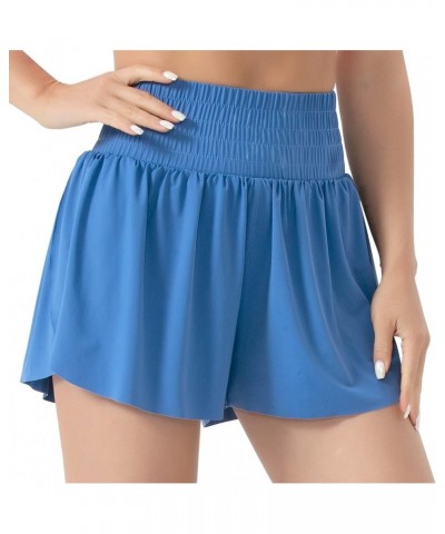 Ice Silk High Waisted Workout Shorts for Women Double Layer Flowy Hem Athletic Running Shorts with 2 Pockets Light Blue $15.6...