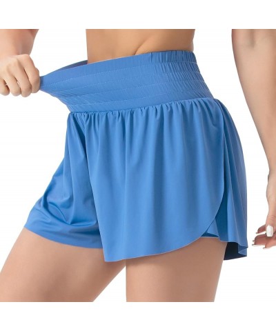 Ice Silk High Waisted Workout Shorts for Women Double Layer Flowy Hem Athletic Running Shorts with 2 Pockets Light Blue $15.6...