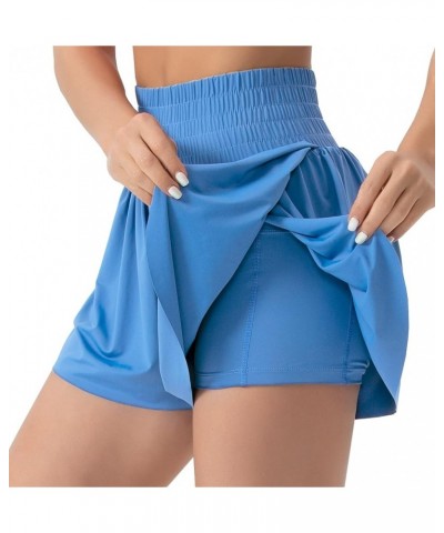 Ice Silk High Waisted Workout Shorts for Women Double Layer Flowy Hem Athletic Running Shorts with 2 Pockets Light Blue $15.6...