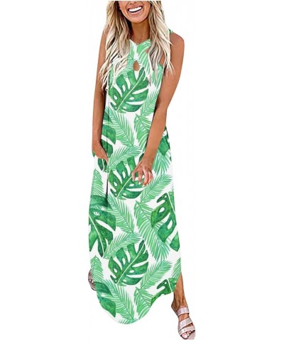 Women's Casual Loose Sundress Long Dress Sleeveless Split Maxi Dresses Summer Beach Dress with Pockets 16-green $6.15 Activewear