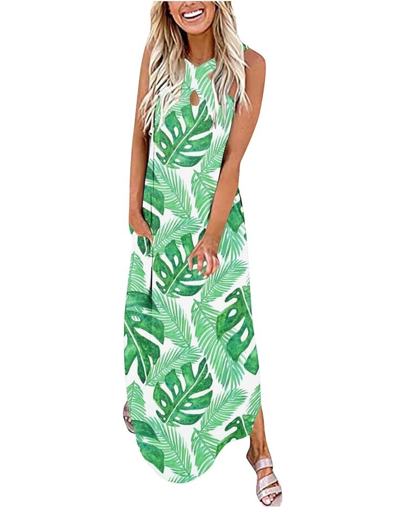 Women's Casual Loose Sundress Long Dress Sleeveless Split Maxi Dresses Summer Beach Dress with Pockets 16-green $6.15 Activewear