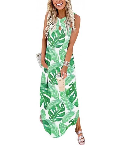 Women's Casual Loose Sundress Long Dress Sleeveless Split Maxi Dresses Summer Beach Dress with Pockets 16-green $6.15 Activewear