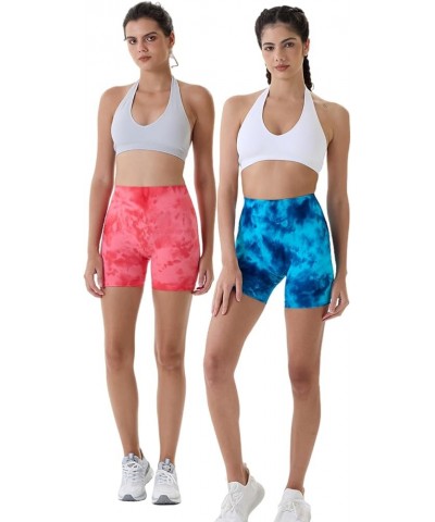 Dream Tie Dye Workout Shorts for Women Seamless Scrunch Soft Active Shorts Blue Fire Tie Dye $20.51 Activewear