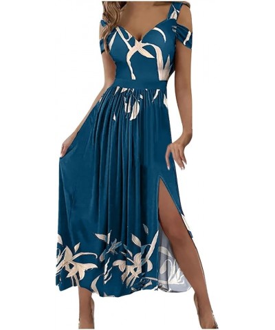 Wedding Guest Dresses for Women 2023 Fashion Summer One Shoulder Casual Split Maxi Dress Formal Evening Gowns D Navy $11.66 A...