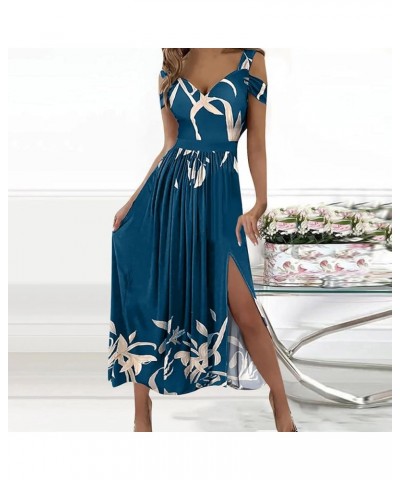 Wedding Guest Dresses for Women 2023 Fashion Summer One Shoulder Casual Split Maxi Dress Formal Evening Gowns D Navy $11.66 A...