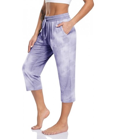 Women's Capri Yoga Pants Loose Soft Drawstring Workout Sweatpants Causal Lounge Pants with Pockets Capris Tie Dye-purple $13....