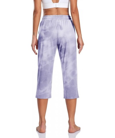 Women's Capri Yoga Pants Loose Soft Drawstring Workout Sweatpants Causal Lounge Pants with Pockets Capris Tie Dye-purple $13....