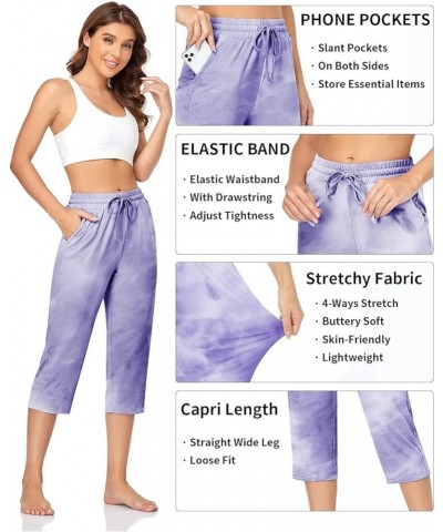 Women's Capri Yoga Pants Loose Soft Drawstring Workout Sweatpants Causal Lounge Pants with Pockets Capris Tie Dye-purple $13....