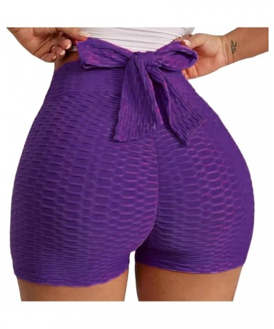 Butt Lift Short Bowknot Leggings For Women High Waisted Tummy Control Hot Pants Scrunch Workout Ruched Sexy Shorts Purple $6....