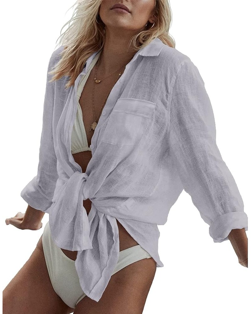 Women's Swimsuits Cover ups Shirts Bathing Suit Beachwear Button Down Shirt Long Sleeve Blouse 1-misty Grey $11.99 Swimsuits