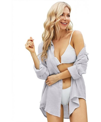 Women's Swimsuits Cover ups Shirts Bathing Suit Beachwear Button Down Shirt Long Sleeve Blouse 1-misty Grey $11.99 Swimsuits