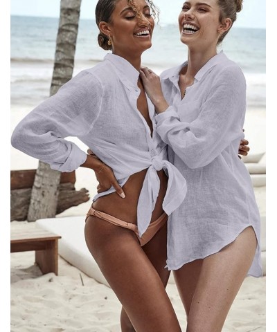 Women's Swimsuits Cover ups Shirts Bathing Suit Beachwear Button Down Shirt Long Sleeve Blouse 1-misty Grey $11.99 Swimsuits