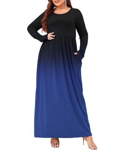 Women Plus Size Long Sleeve Maxi Dress Casual Loose Plain Fall Long Flowy Dress with Pockets Long Sleeve-black Blue $9.89 Dre...