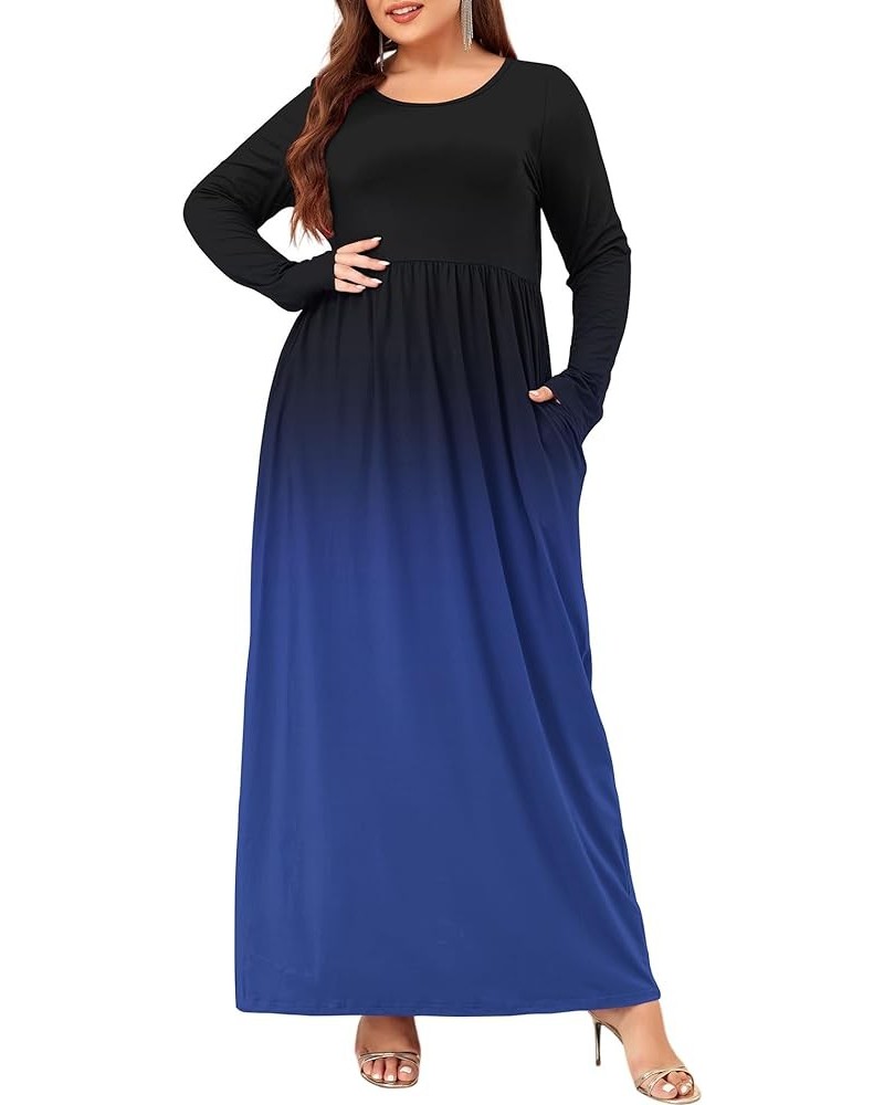 Women Plus Size Long Sleeve Maxi Dress Casual Loose Plain Fall Long Flowy Dress with Pockets Long Sleeve-black Blue $9.89 Dre...