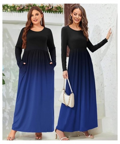 Women Plus Size Long Sleeve Maxi Dress Casual Loose Plain Fall Long Flowy Dress with Pockets Long Sleeve-black Blue $9.89 Dre...